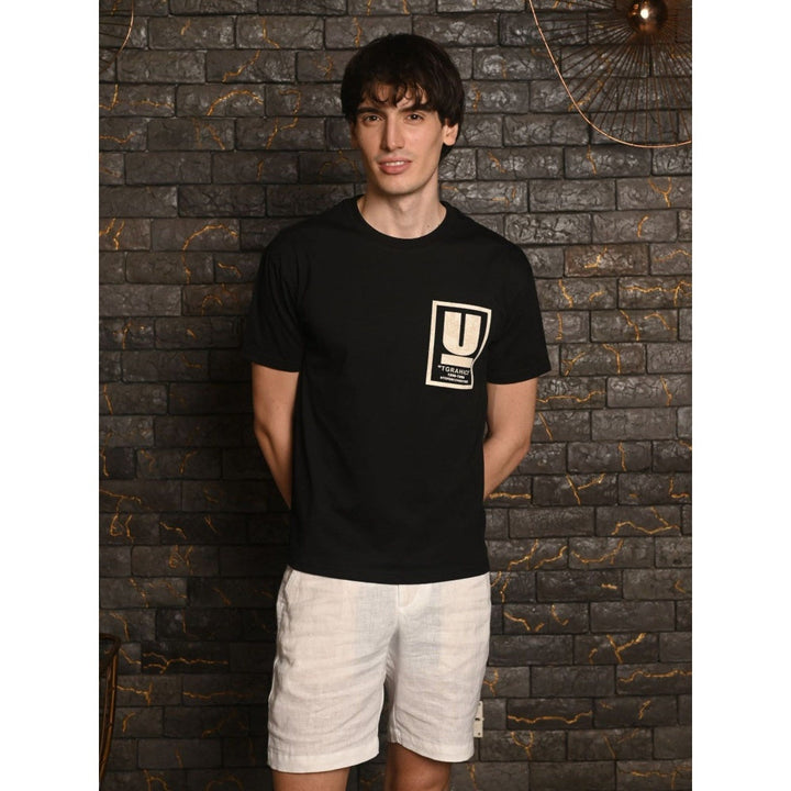 Odette Franco Black Printed Cotton Jersey T-shirt For Men