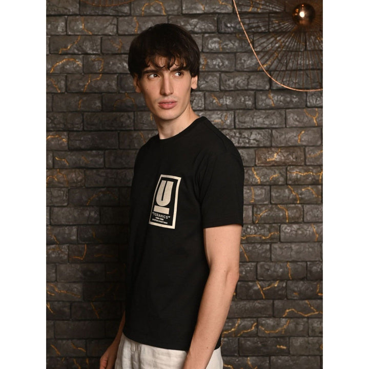 Odette Franco Black Printed Cotton Jersey T-shirt For Men