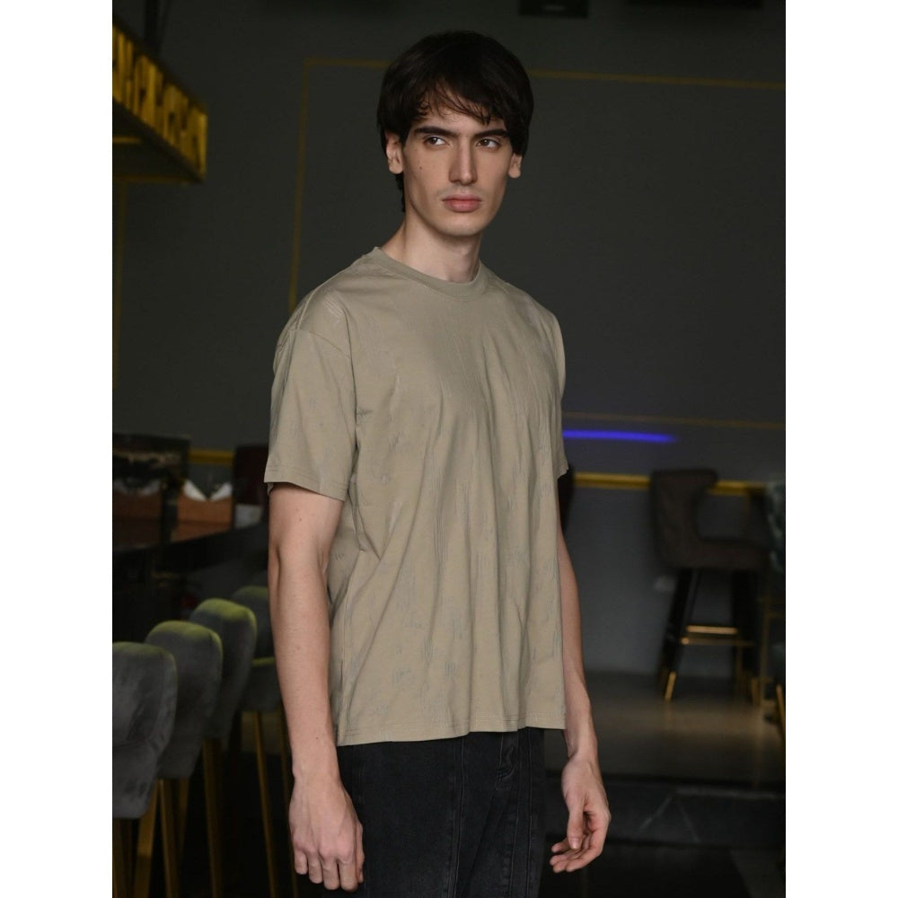 Odette Franco Tan Solid Designed Cotton jersey T-shirt For Men