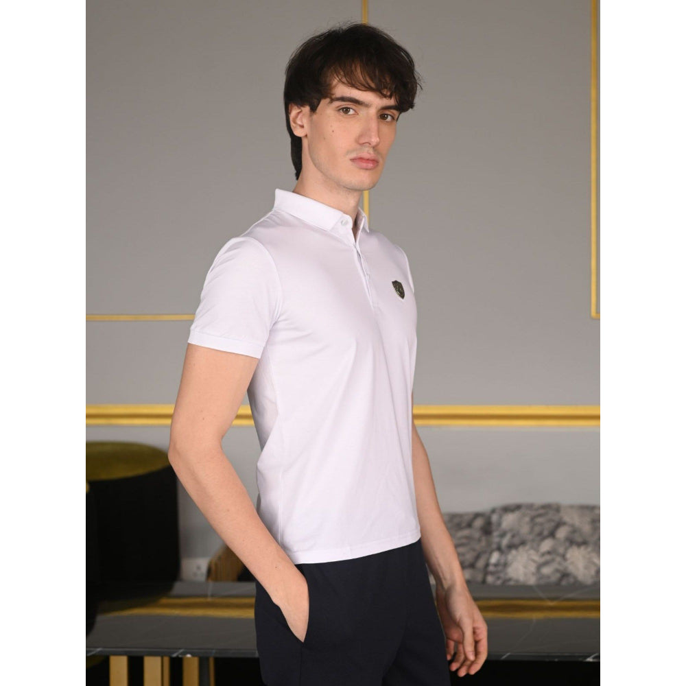 Odette Franco White Solid Cotton Jersey T-shirt For Men