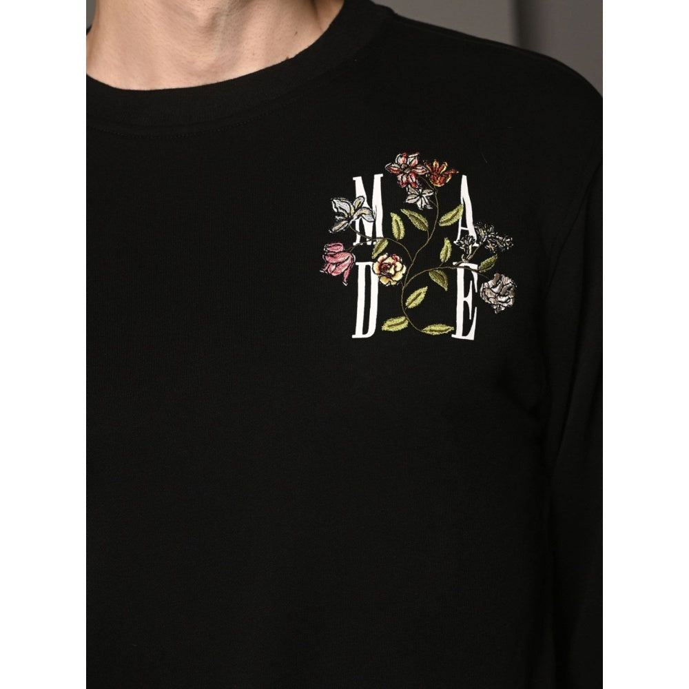 Odette Franco Black Embroidered Cotton jersey T-shirt For Men