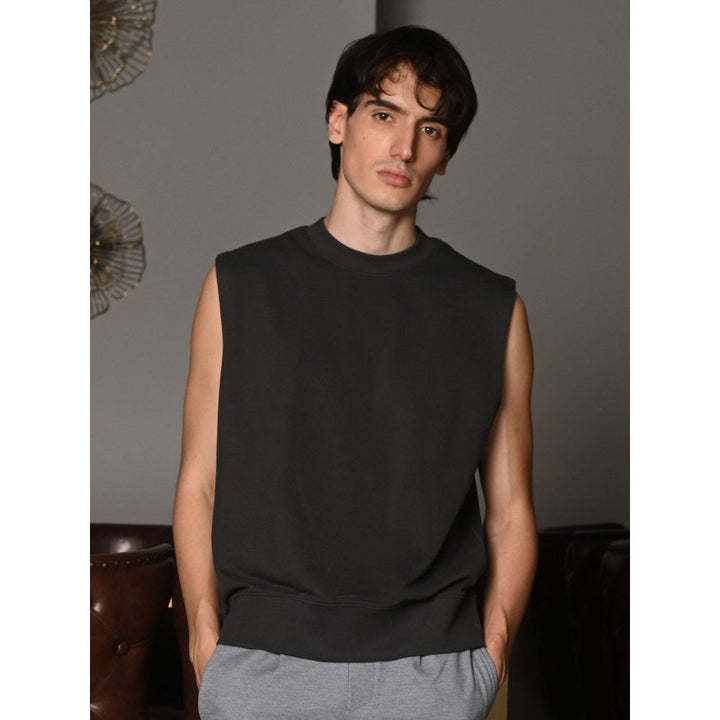 Odette Franco Grey Solid Cotton Rib T-shirt For Men