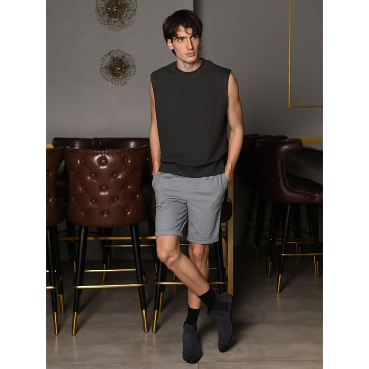 Odette Franco Grey Solid Cotton Rib T-shirt For Men