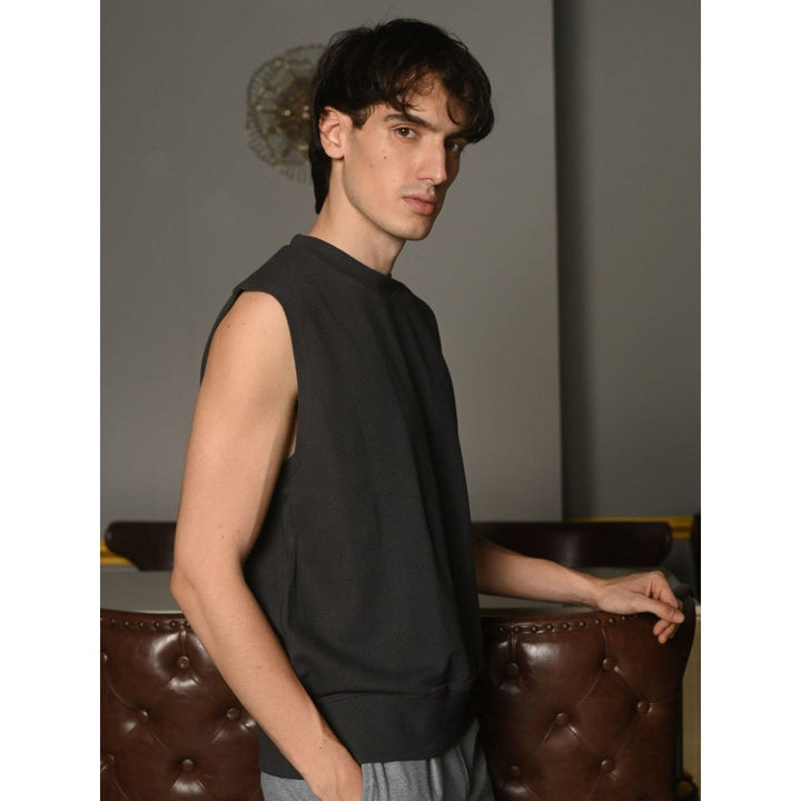 Odette Franco Grey Solid Cotton Rib T-shirt For Men