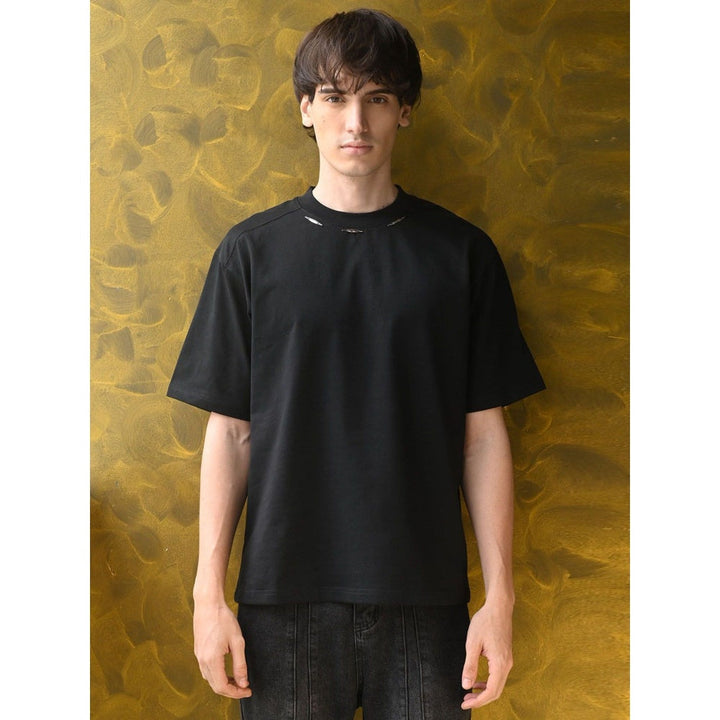 Odette Franco Black Solid Cotton jersey T-shirt For Men