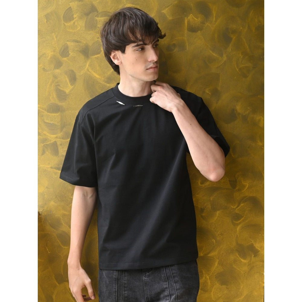 Odette Franco Black Solid Cotton jersey T-shirt For Men