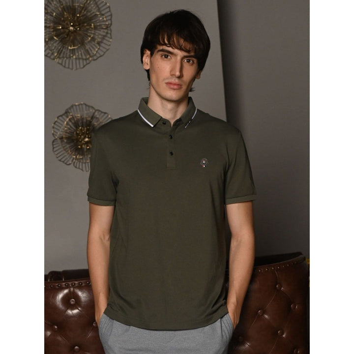 Odette Franco Olive Solid Polyester Lycra T-shirt For Men