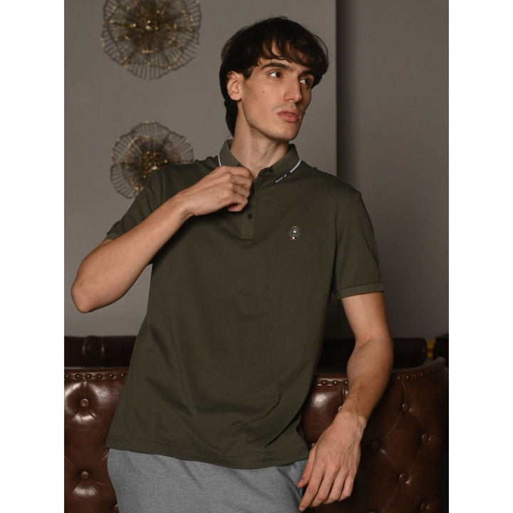 Odette Franco Olive Solid Polyester Lycra T-shirt For Men