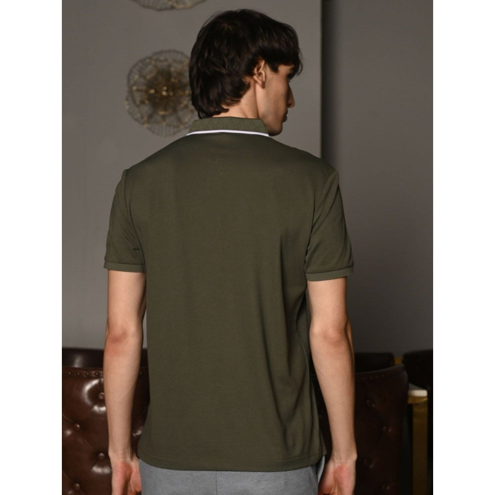 Odette Franco Olive Solid Polyester Lycra T-shirt For Men