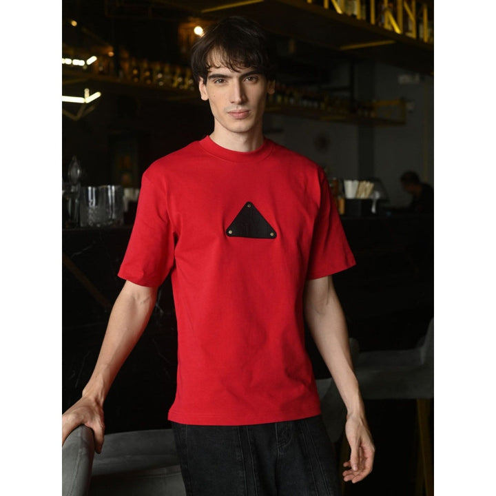 Odette Franco Red Solid Cotton Rib T-shirt For Men