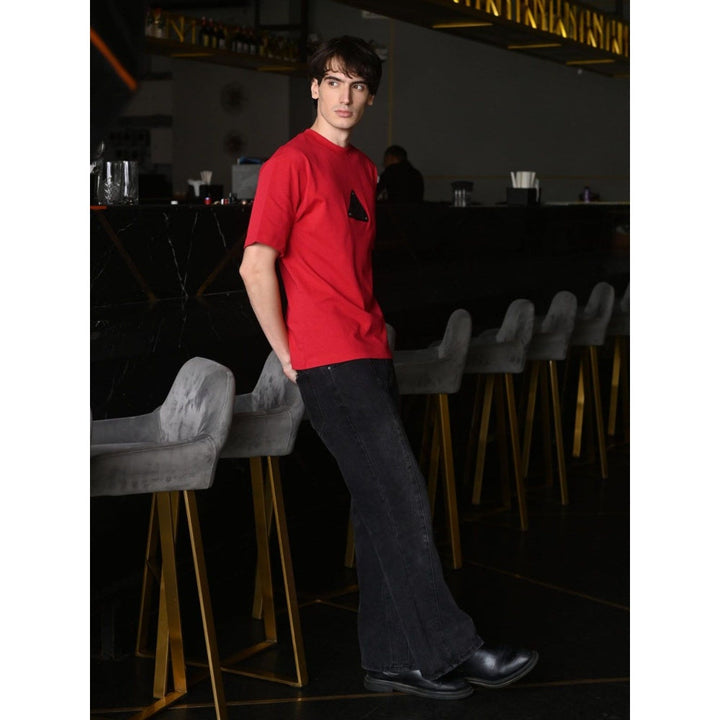 Odette Franco Red Solid Cotton Rib T-shirt For Men