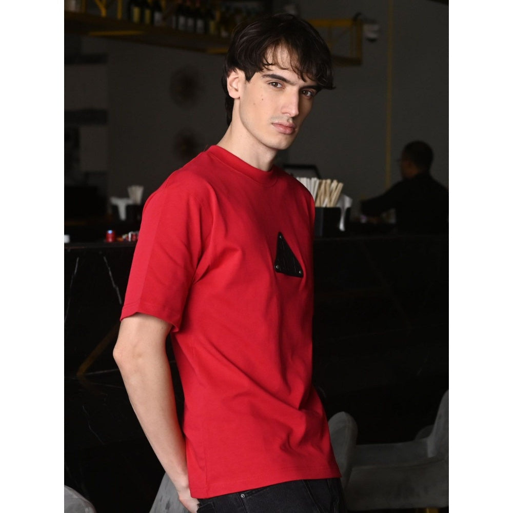 Odette Franco Red Solid Cotton Rib T-shirt For Men