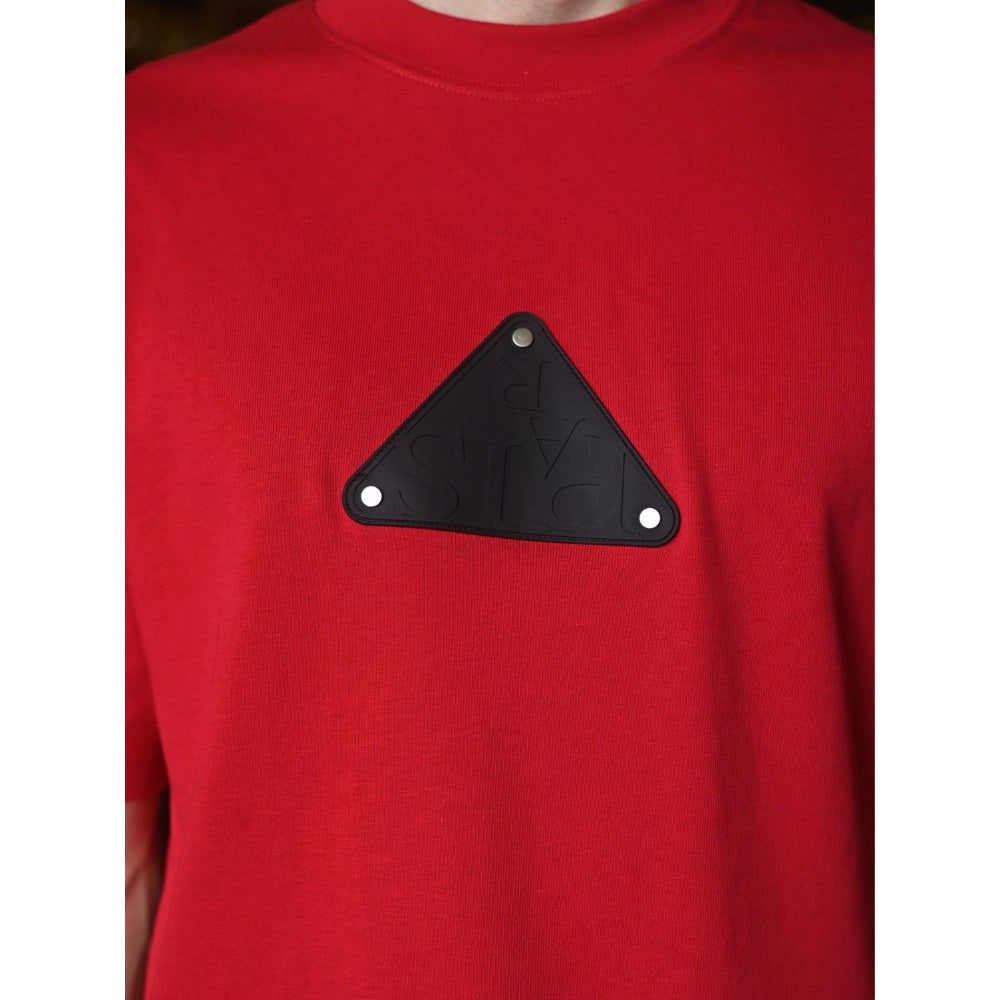 Odette Franco Red Solid Cotton Rib T-shirt For Men