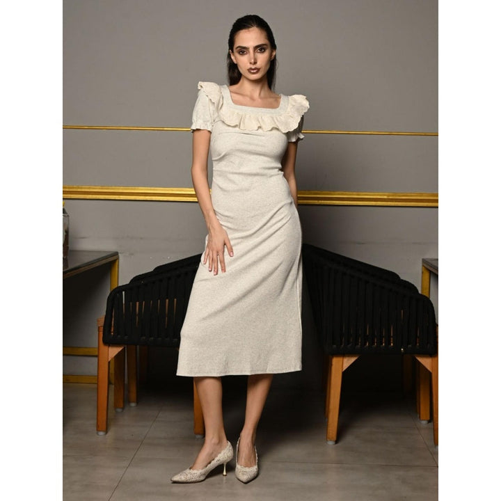 Odette Grey Embroidered Melange Jersey with Hakoba Midi Dress