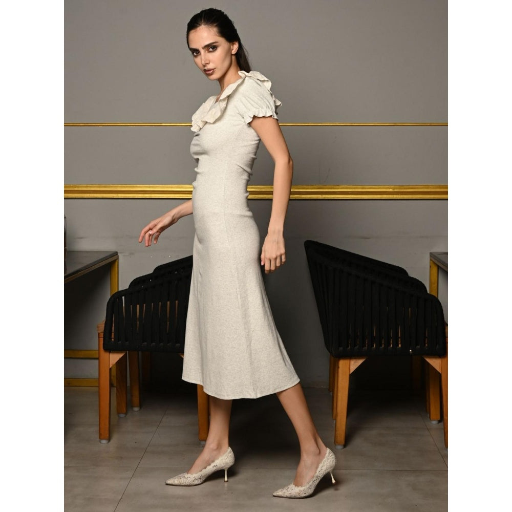 Odette Grey Embroidered Melange Jersey with Hakoba Midi Dress