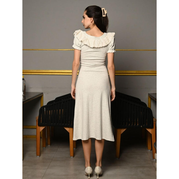 Odette Grey Embroidered Melange Jersey with Hakoba Midi Dress