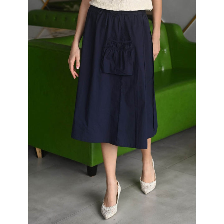 Odette Women Navy Blue Cotton Poplin Skirt