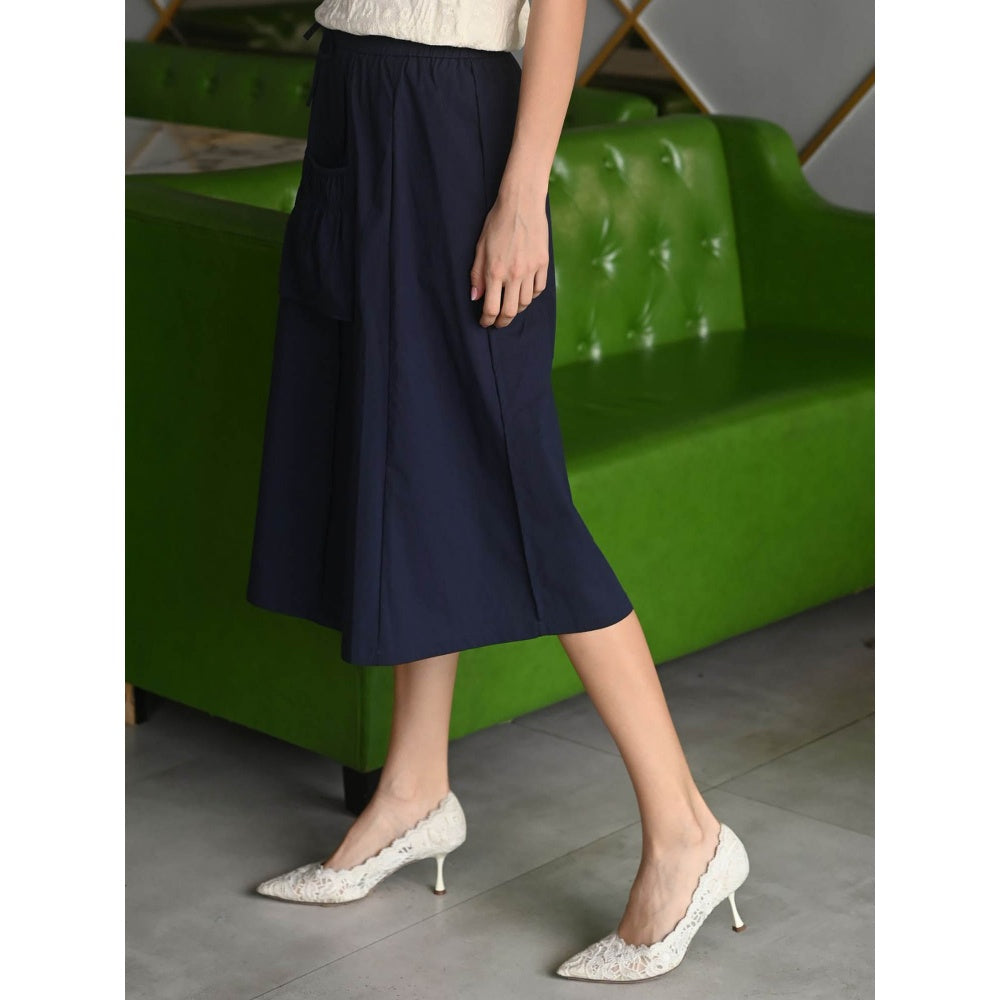 Odette Women Navy Blue Cotton Poplin Skirt