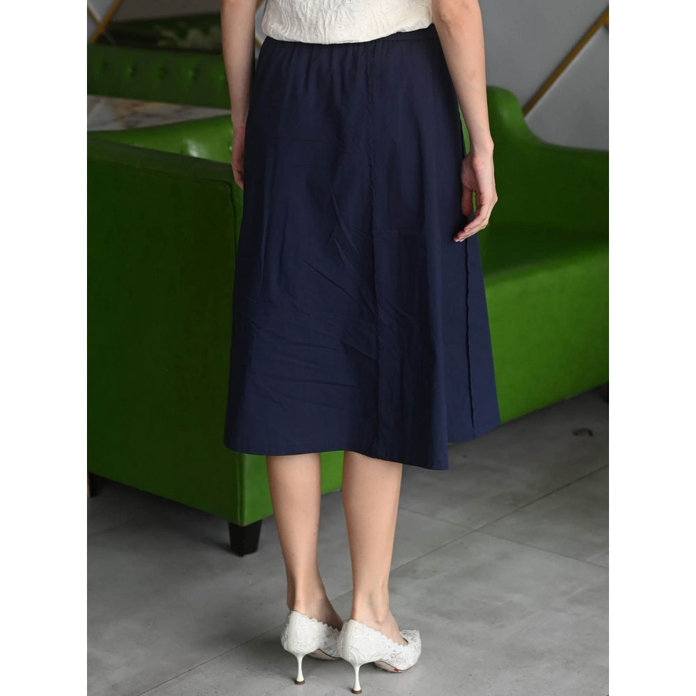 Odette Women Navy Blue Cotton Poplin Skirt