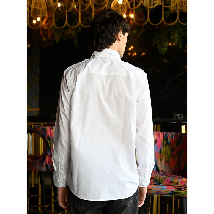 Odette White Solid Cotton Poplin Casual Shirt for Men