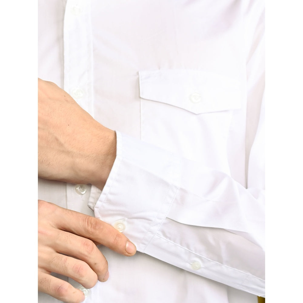 Odette White Solid Cotton Poplin Casual Shirt for Men