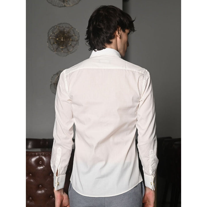 Odette White Solid Cotton Poplin Formal Shirt for Men