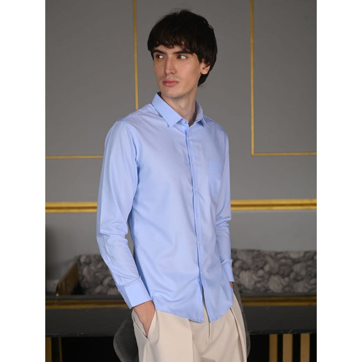 Odette Blue Solid Polyester Formal Shirt for Men