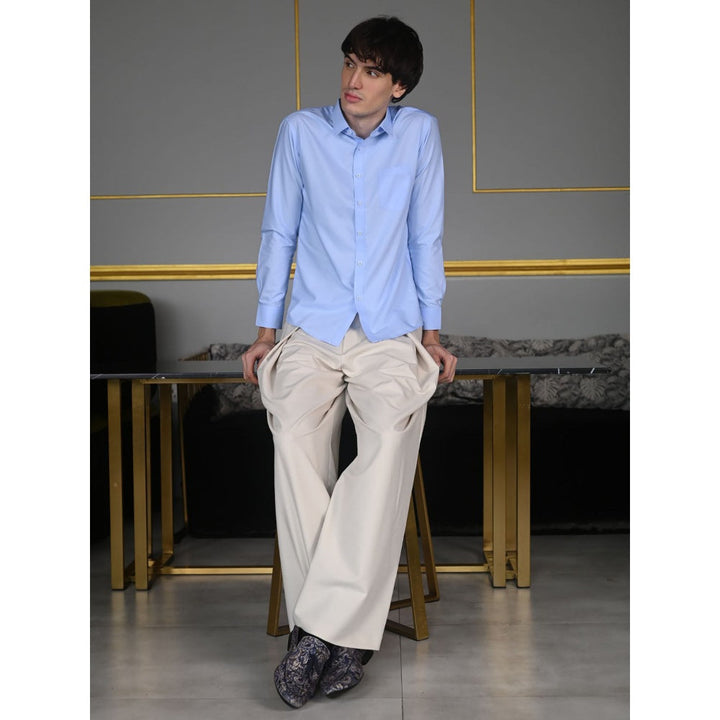 Odette Blue Solid Polyester Formal Shirt for Men