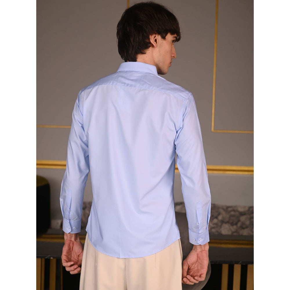 Odette Blue Solid Polyester Formal Shirt for Men