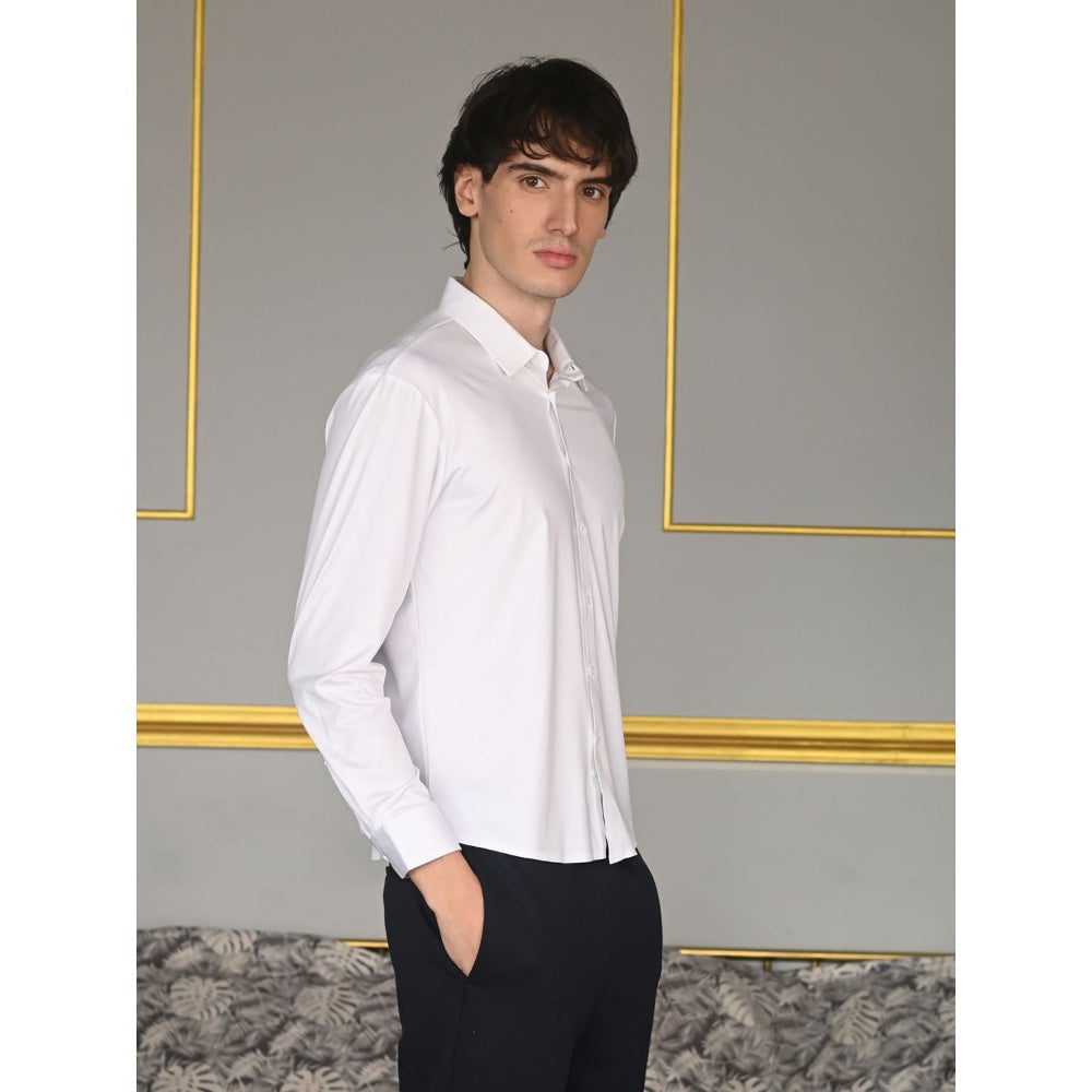 Odette White Solid Lyra Formal Shirt for Men