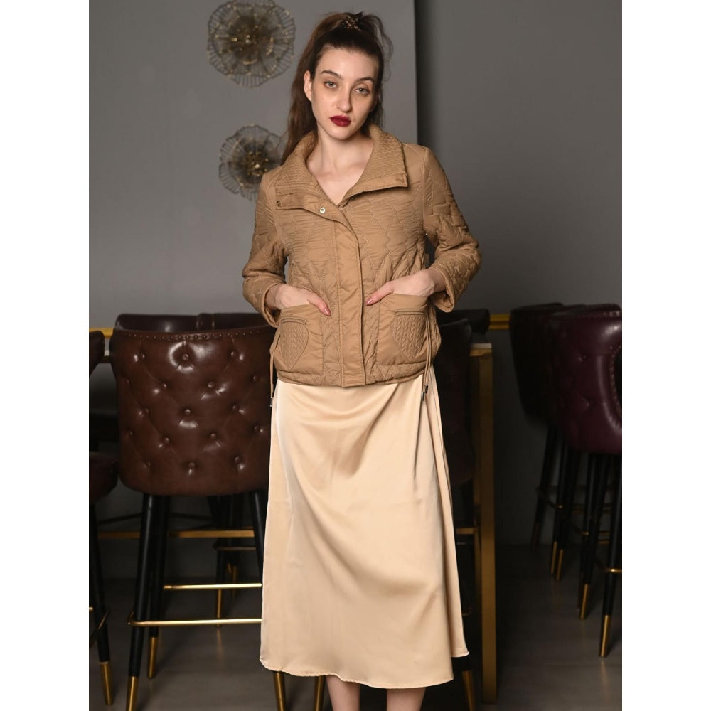 Odette Women Beige Polyester Embroidered Jacket