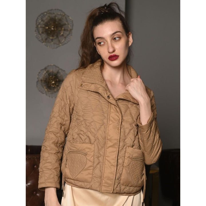 Odette Women Beige Polyester Embroidered Jacket