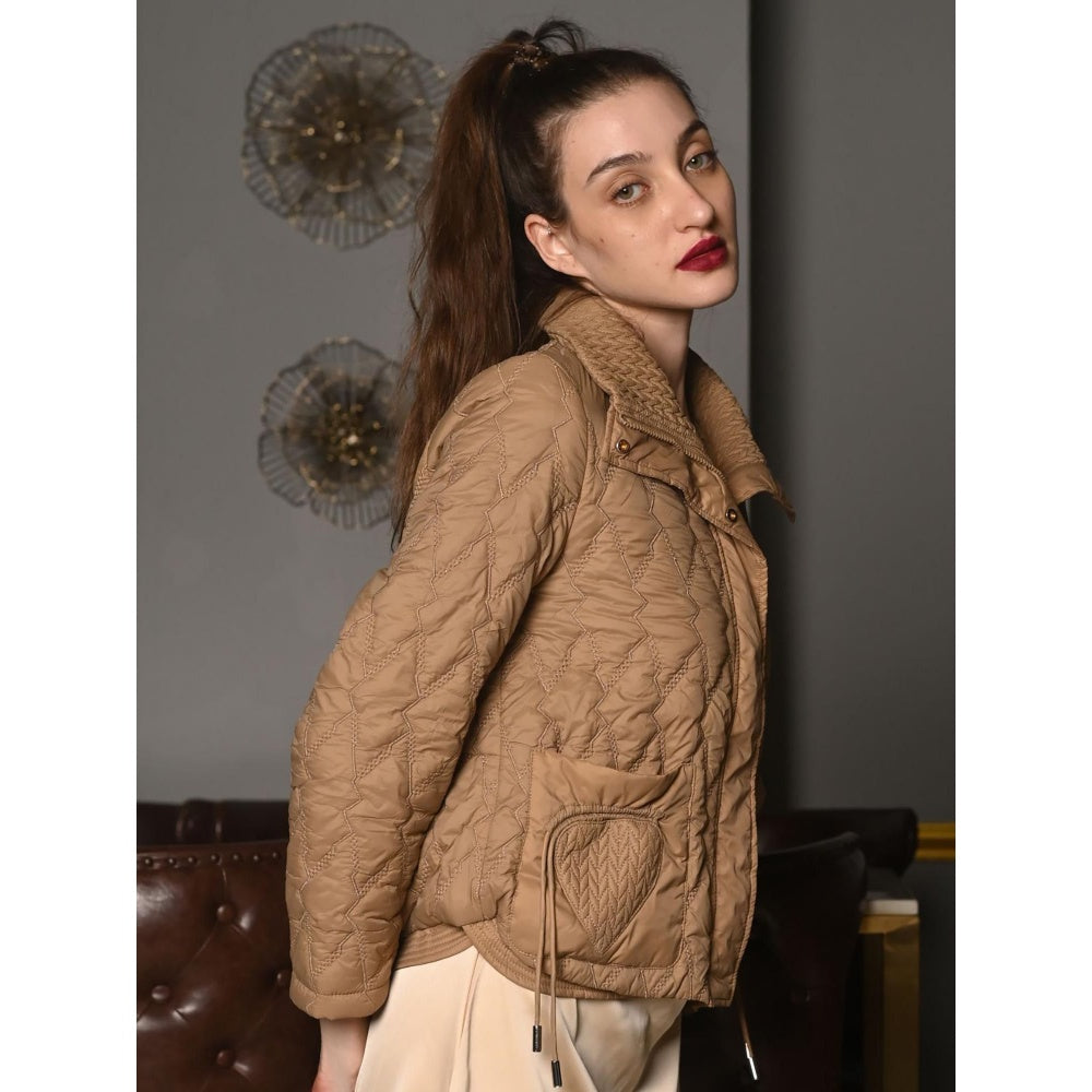 Odette Women Beige Polyester Embroidered Jacket