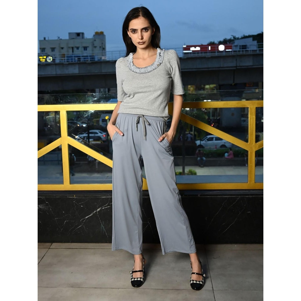 Odette Women Grey Cotton Solid Top