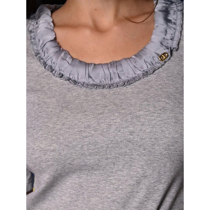 Odette Women Grey Cotton Solid Top