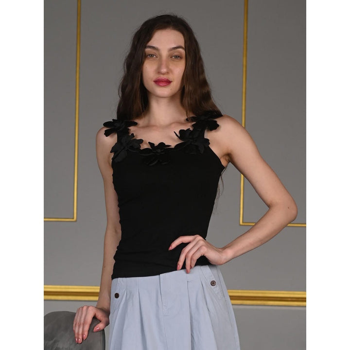 Odette Women Black Cotton Solid Top