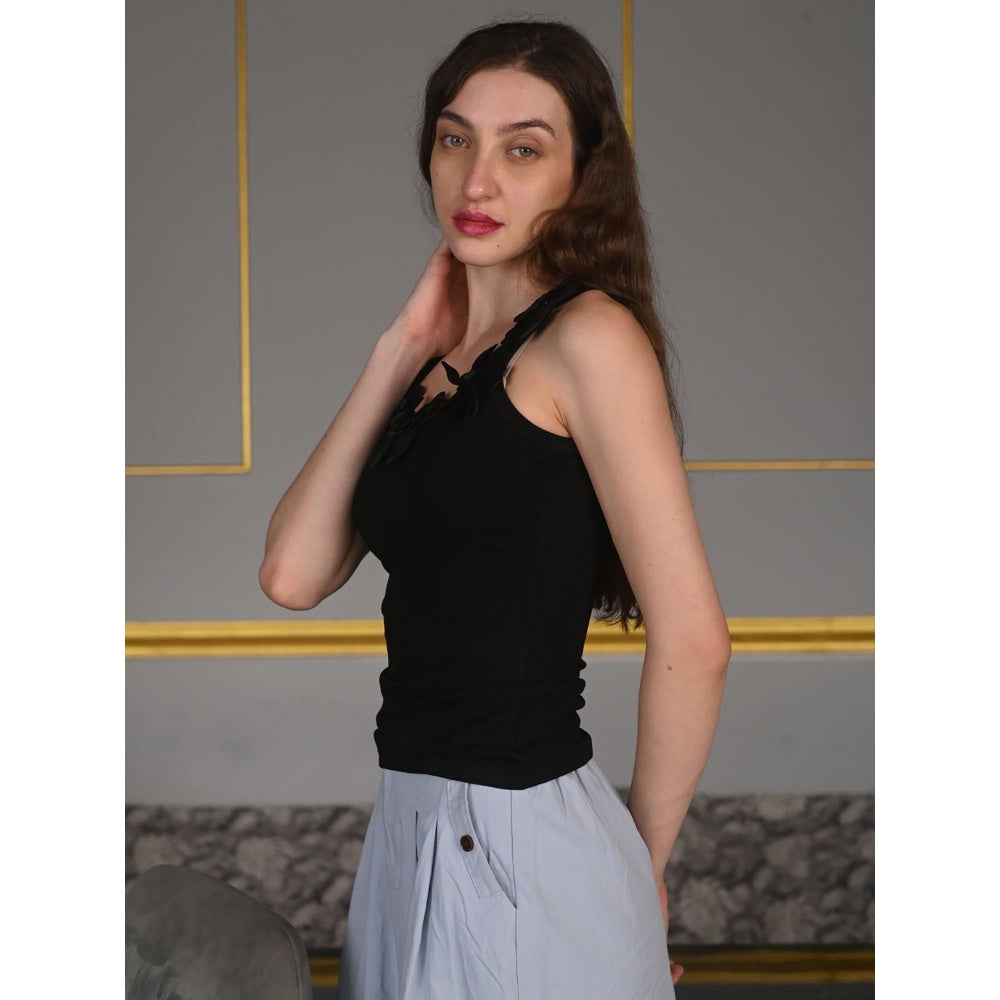 Odette Women Black Cotton Solid Top