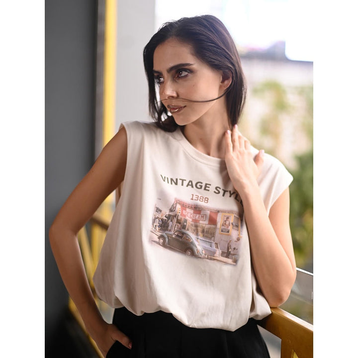 Odette Women White Cotton Graphic Top