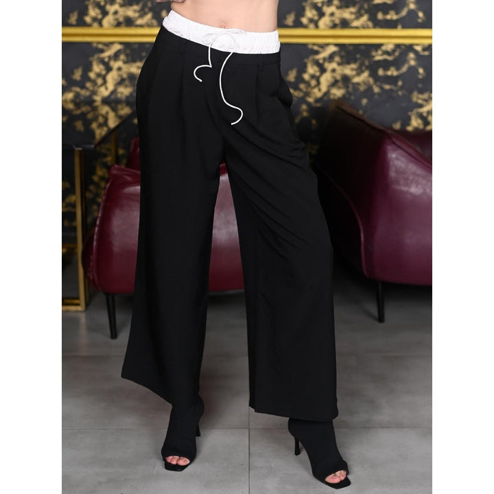 Odette Women Black Blended Fabric Solid Trouser