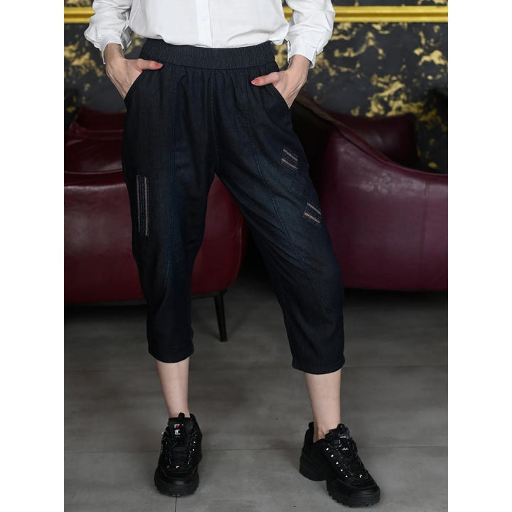 Odette Women Black Denim Solid Trouser