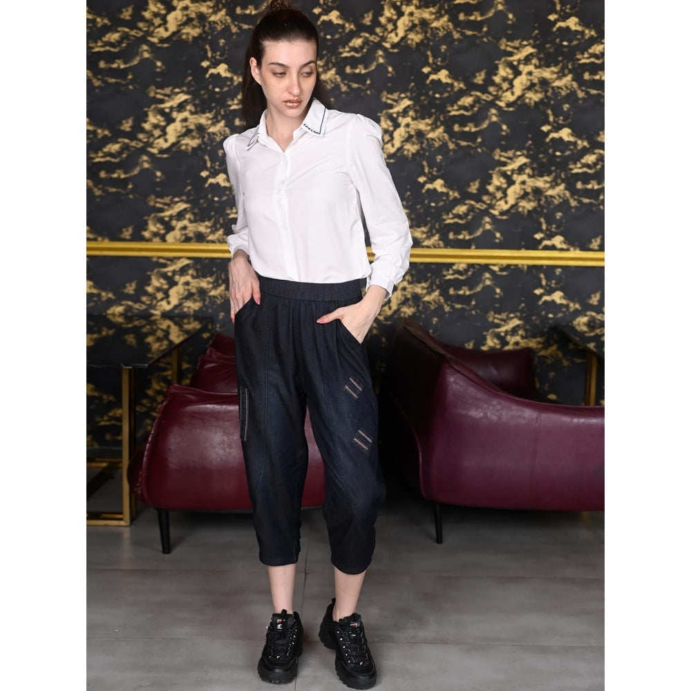 Odette Women Black Denim Solid Trouser