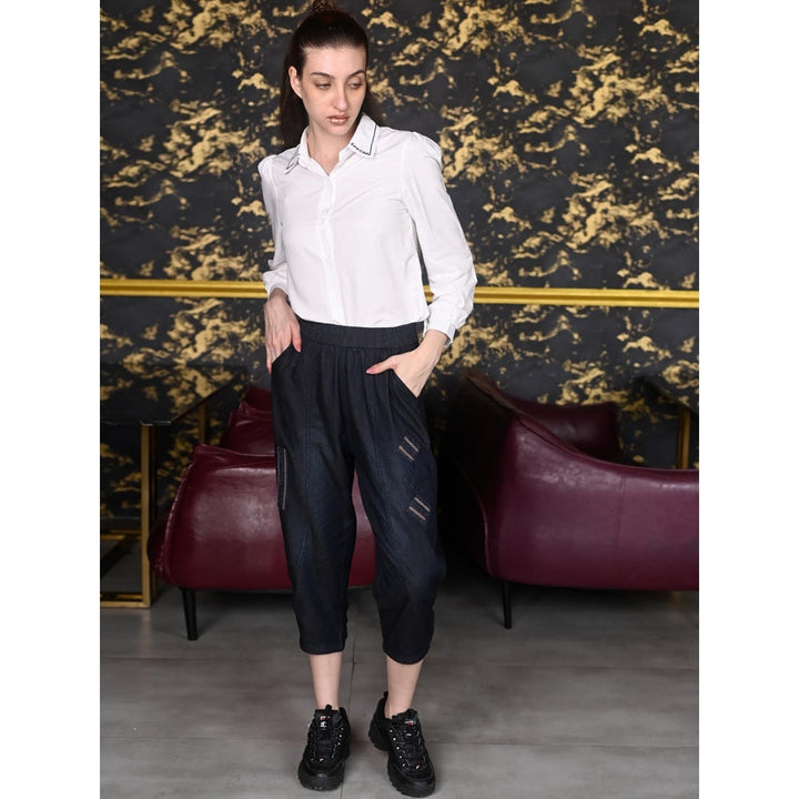 Odette Women Black Denim Solid Trouser