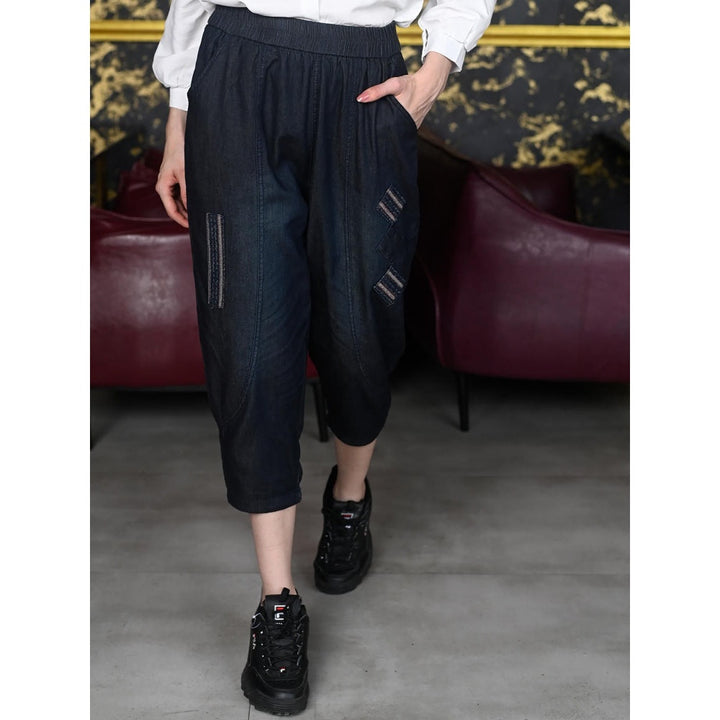 Odette Women Black Denim Solid Trouser