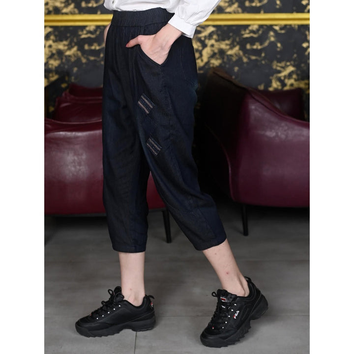 Odette Women Black Denim Solid Trouser