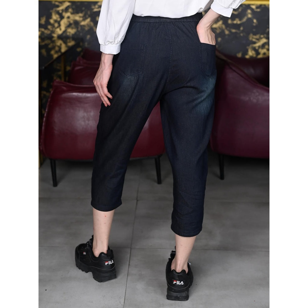 Odette Women Black Denim Solid Trouser