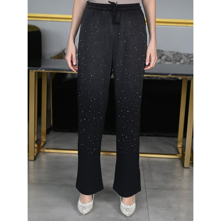 Odette Women Black Cotton Embellished Trouser