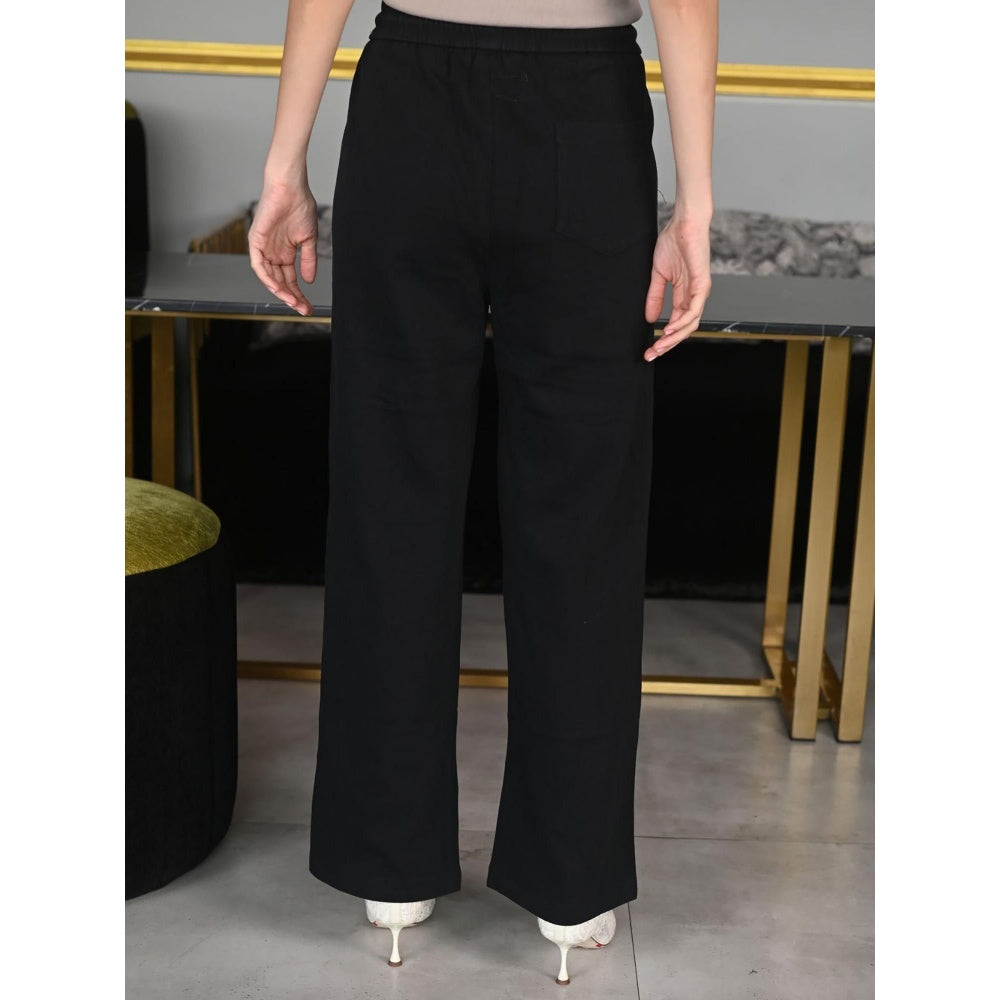 Odette Women Black Cotton Embellished Trouser