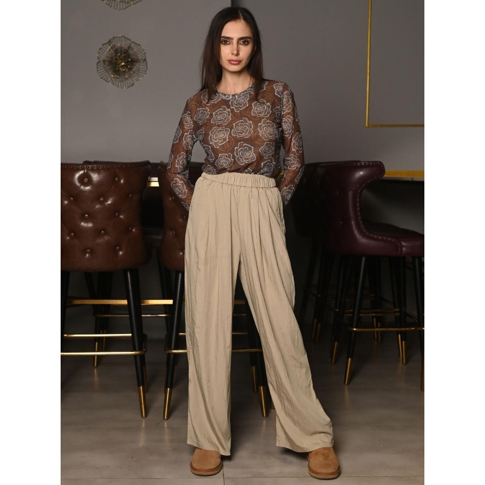 Odette Women Beige Knitted Solid Trouser