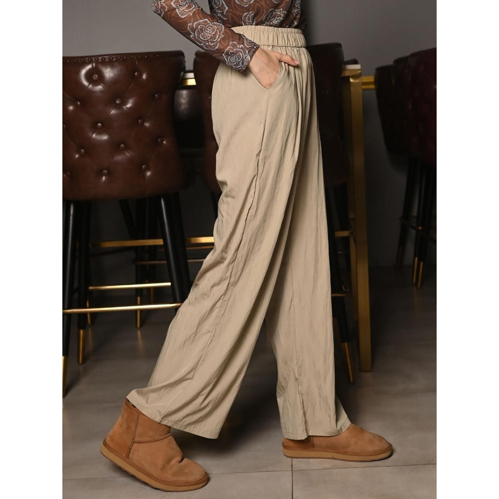 Odette Women Beige Knitted Solid Trouser