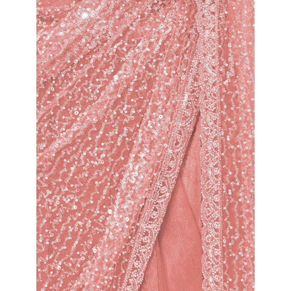 Odette Pink Embellished Net Saree for Women with Unstitched Blouse